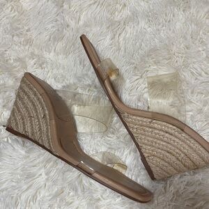 Zara Beige and Clear Wedge Sandals